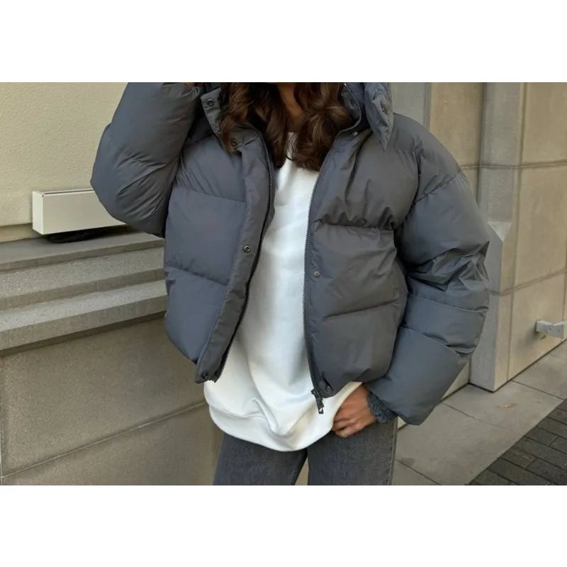 2025 New Winter Warm Jacket for Women Fashion Hooded Solid Overcoat Female Loose Casual Parkas Zipper Long Sleeves Outerwear