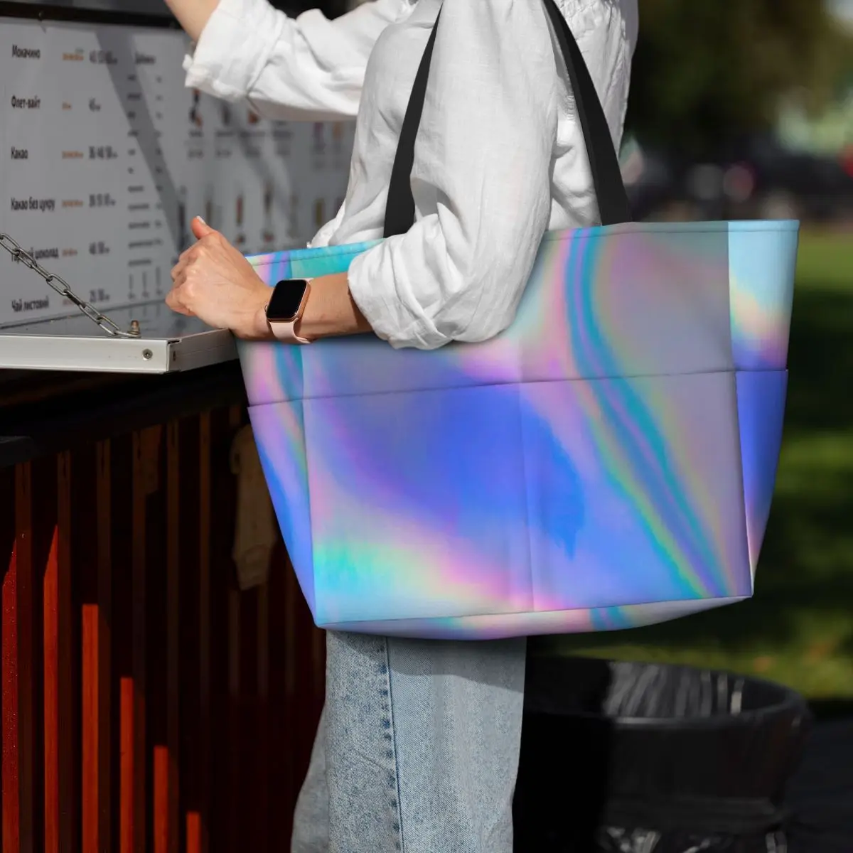 

Holographic Foil Surface Beach Tote Bag Sport Gym Yoga Duffle Large Tote Bag Women Travel Bag Fitness bag