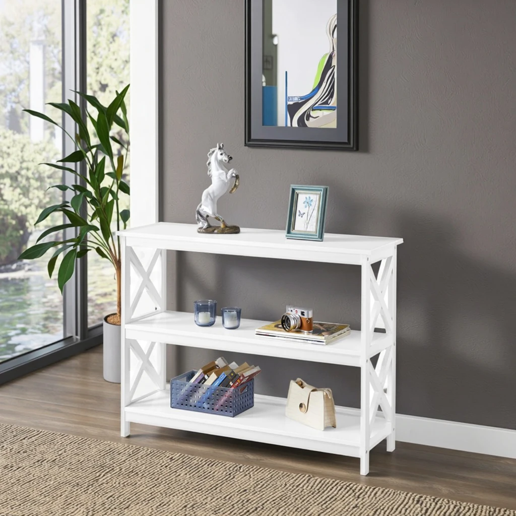 طاولة وحدة تحكم خشبية كلاسيكية بسيطة مقاس 80 سم حديثة En Bois لغرفة المعيشة باللونين الأبيض والأسود مدخل المدخل والمدخل
