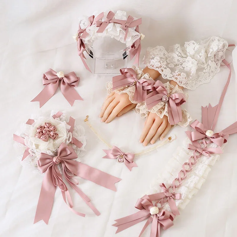Coalfell Generate Lolita Japanese Elegant Flat Hat Lolita Lace Headband Headwear Flower Wedding Hat Butterfly Knot Hairband