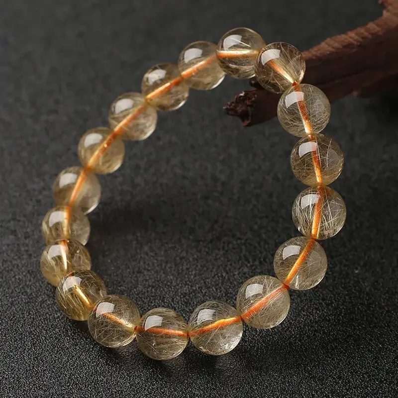 

High-grade Yellow Hair Gold Crystal HandString Women's Single Circle Bracelet Men's Luckier Beads Bring In Wealth and Treasure