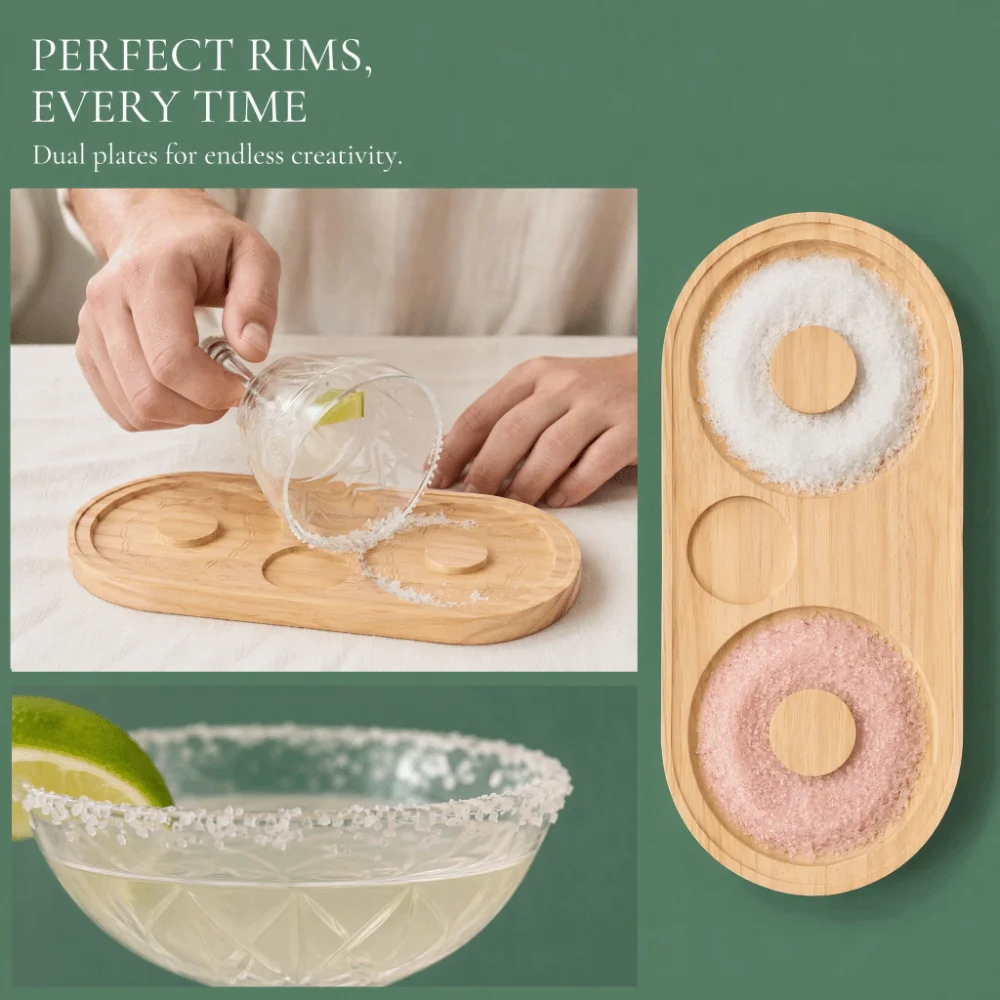Durable Double Plate Salt Rimmer Set Spice Container Glass Rimmer Tool Cocktail Rimmer Holder Bar