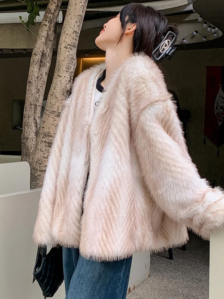 Kunstpelzmäntel für Damen, mit Baumwolle gefüttert, schmal geschnitten, Nachtclub, Ehefrau, Retro-Jacquard, geraffte Taille, Schnürung vorne, zart, schick, trendig