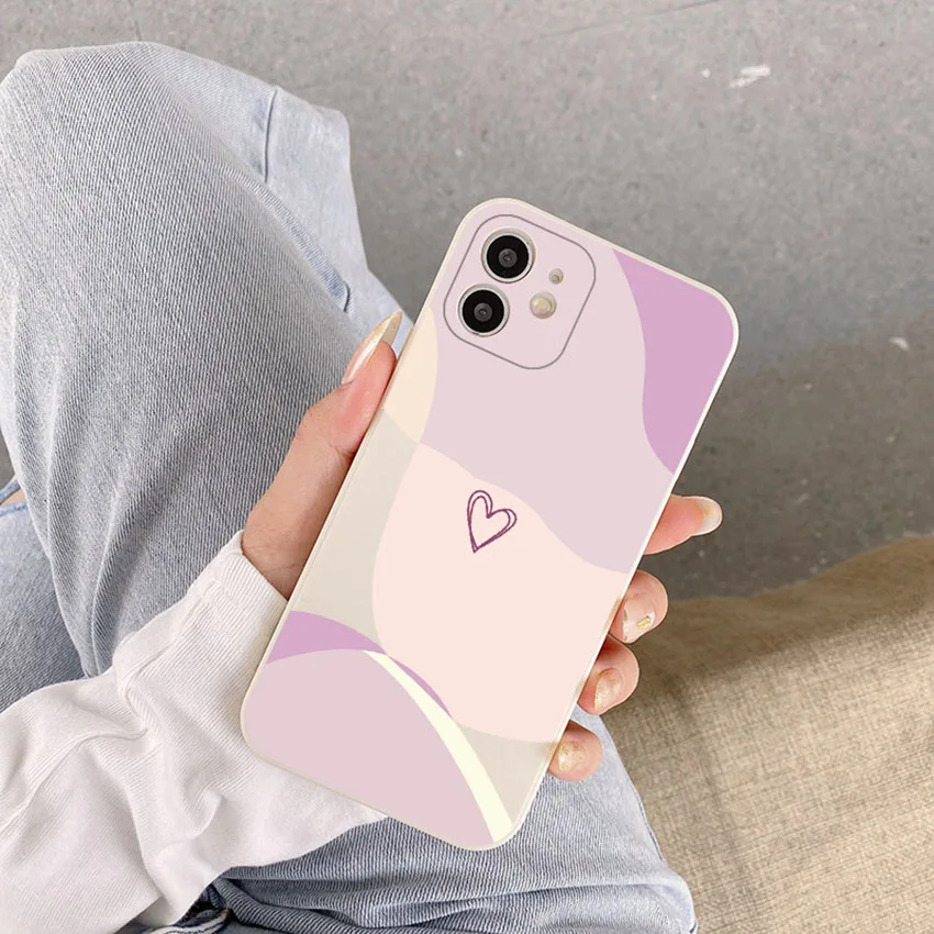 아이폰 15 14 13 Pro 12 11 Max Plus 15Pro 컬러블로킹 페인티드 피치 하트 폰 케이스 실리콘 14Pro 소프트 7 커버