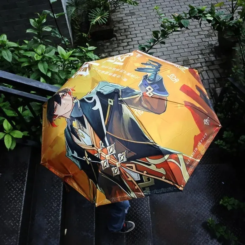 Anime Genshin Impact Umbrella Ganyu Hutao Three-folding UV Blocking Mobile Parasol Genshin Impact waterproof Rain Umbrella Gear