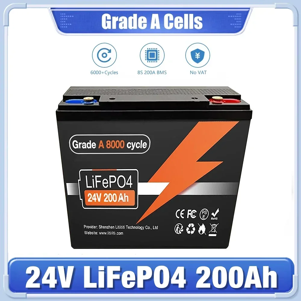 

200Ah LiFePO4 24V Lithium Battery 100Ah 150Ah 200Ah LiFePO4 Battery 24V Support BMS 8000+ Cycles Times For Solar Boat No Tax