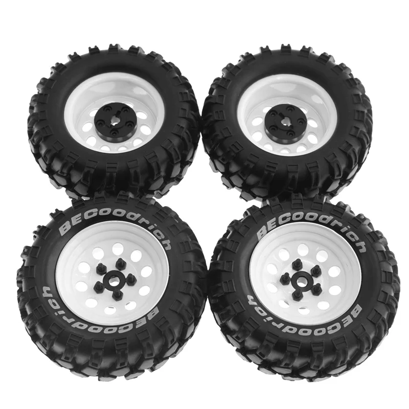 

ABWE-4Pcs 93Mm Metal Tire 1.9Inch Beadlock Wheel Rim Rubber Tire Set For 1/10 RC Crawler Car Traxxas,Slotted Adapter White