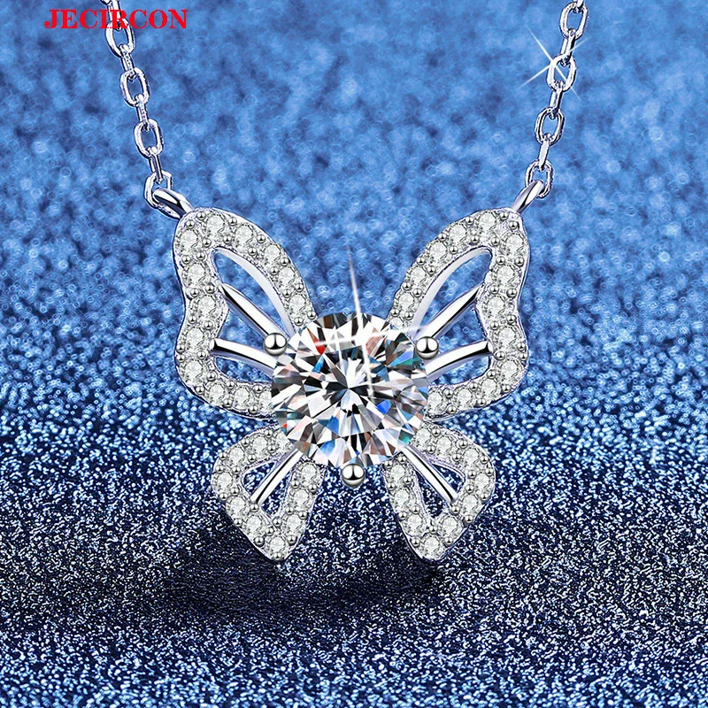 

JECIRCON 1 Carat Moissanite Butterfly Pendant Necklace for Women, S925 Sterling Silver Light Luxury Versatile Clavicle Chain