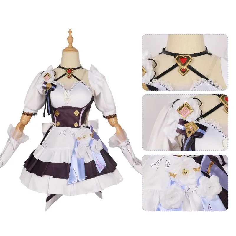 Anime Elysia Cosplay Costume Maid Dress with Accessories Wig Shoes Set Girls Women Uniforms Halloween Party Role Playing Outfits