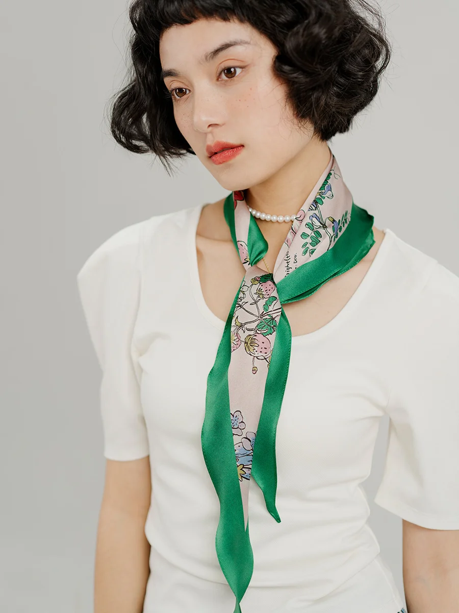 

Bright Star Five Double-Sided Silk Scarf Hairband Diamond Pattern Summer Bag Tying Ribbon Multi-Functional Business OL Style