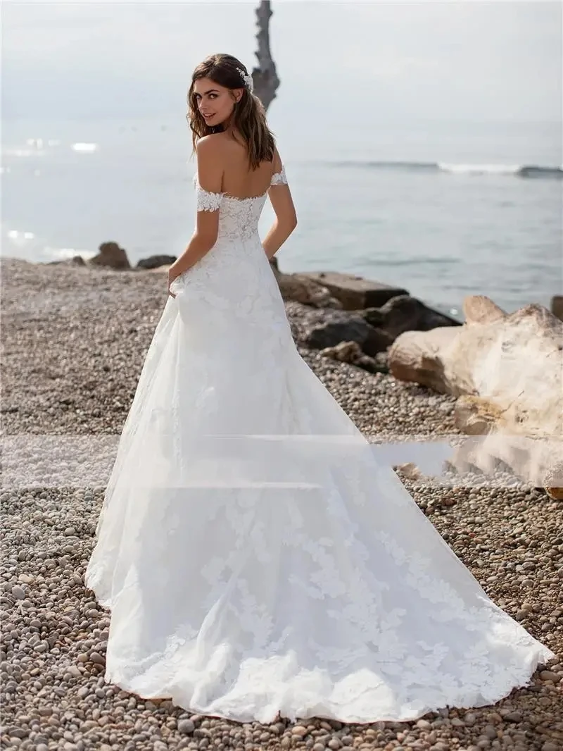 Abiti da sposa glamour 2024 Sweetheart abiti da sposa Appliques di pizzo a-line Robes Off The Shoulder Elegant Vestidos De Novia