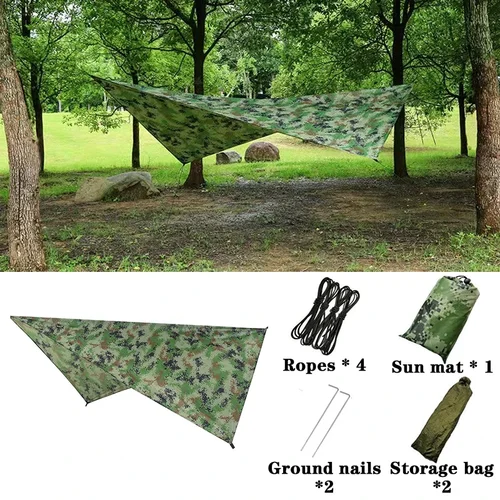 Lona impermeable para exteriores de 230 × 140cm, camuflaje, dosel para lluvia al aire libre, sombra portátil, estera de supervivencia Uv para Picnic, barbacoa, Camping, exteriores