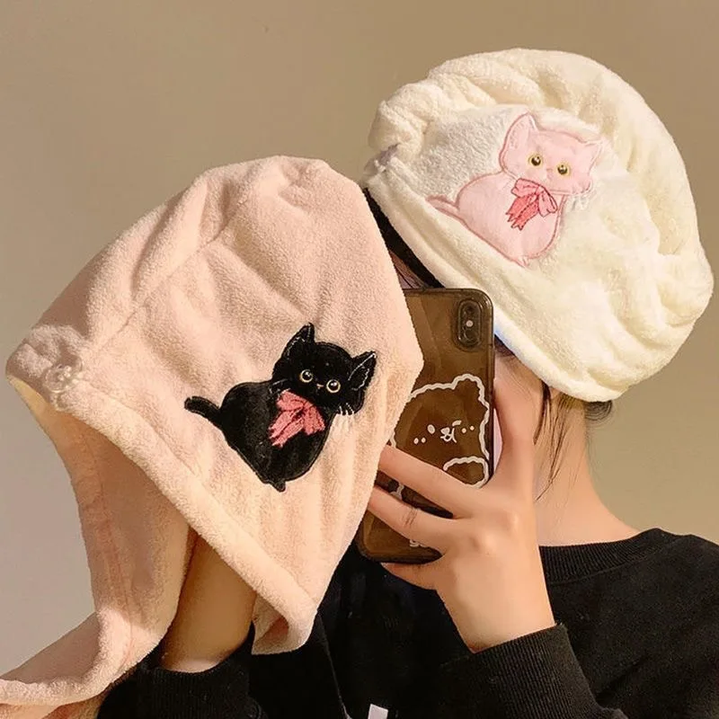 

Cute cat dry hair cap thickened head towel dry hair towel shower cap quick dry wipe hair long hair