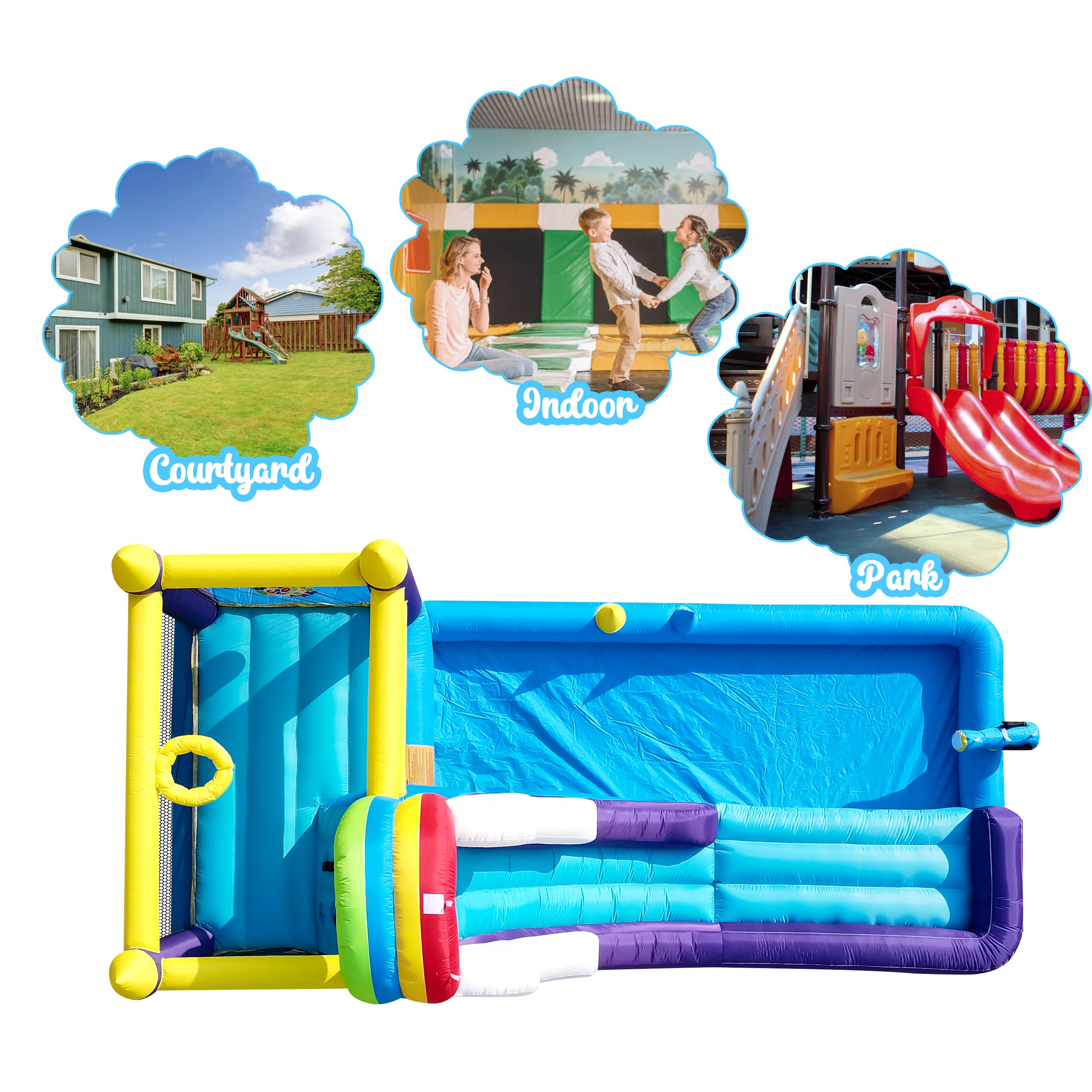 Casa gonfiabile per rimbalzo con scivolo d'acqua da 16 piedi con piscina antispruzzo per parco giochi commerciale per bambini in cortile