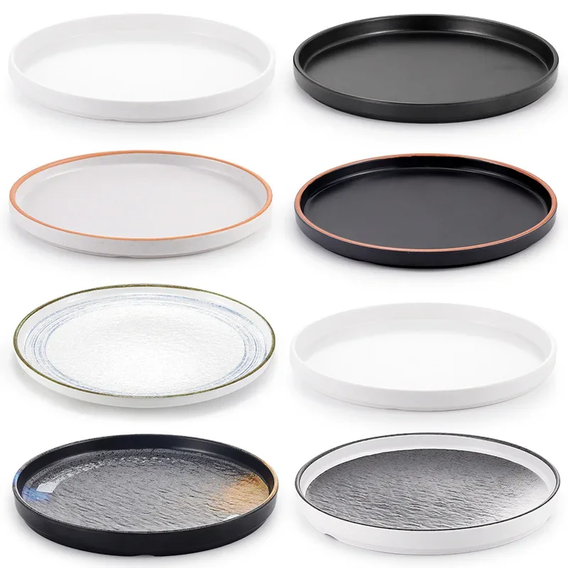 Melamine Western Steak Plate Round Flat Dish Imitation Porcelain Plastic Shallow Dish Restaurant Meat Plate Creative Dish