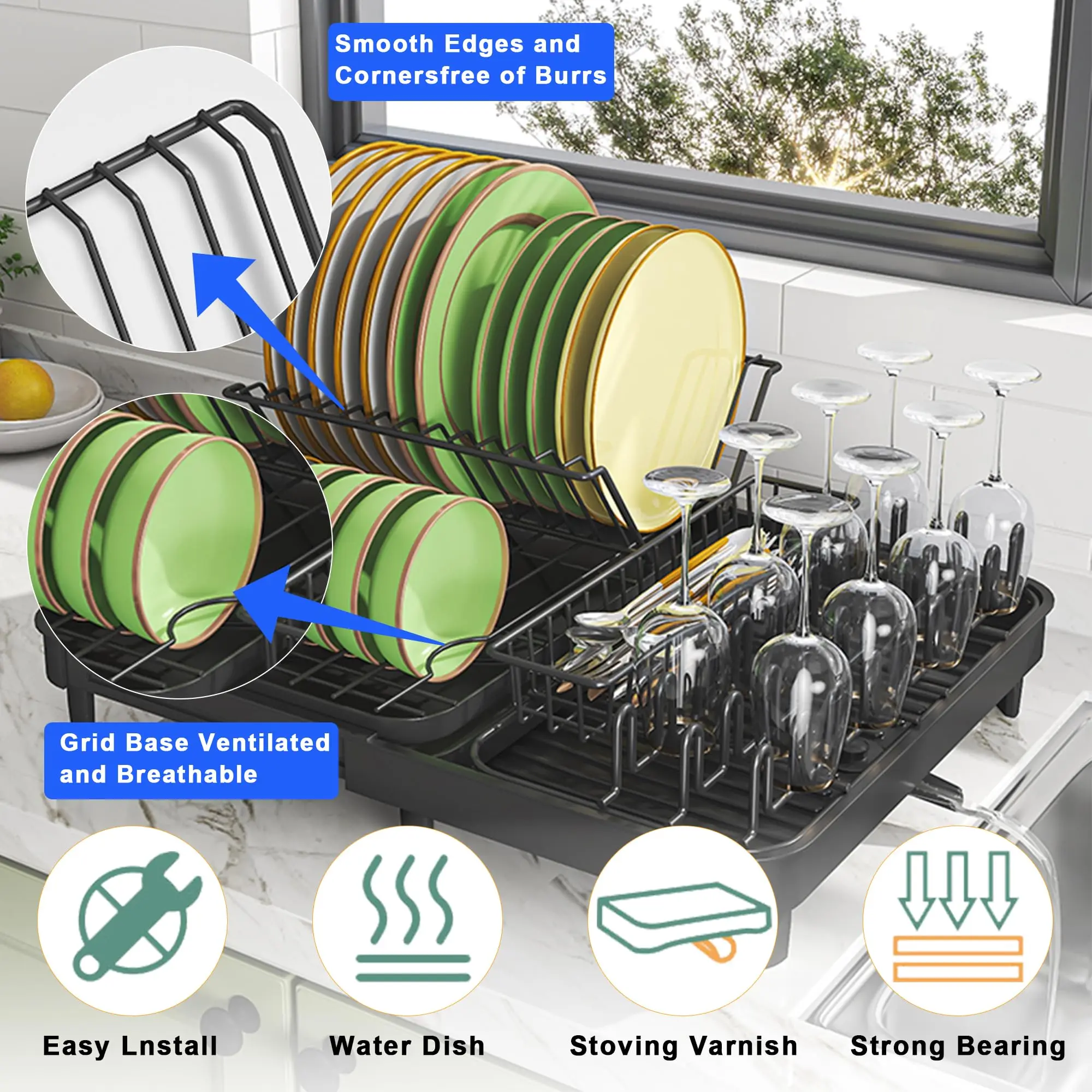 Expandable Drainage Rack Without installation Metal Dish Drying Racks for Kitchen Counter Drain Board Multifunctional Storage