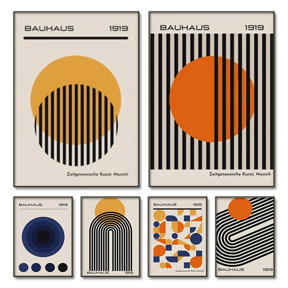 Mid Century Modern Bauhaus Abstract Geometric Posters Wall Art Diamond Painting Prints Pictures Gallery Living Room Interior H