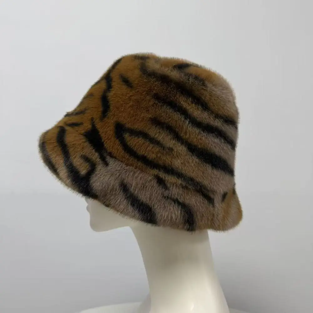 Thick Warm Faux Fur Hat Soft Fluffy Faux Mink Fur Cross-tie Scarf Windproof Washable Leopard Print Scarf Outdoor Travel