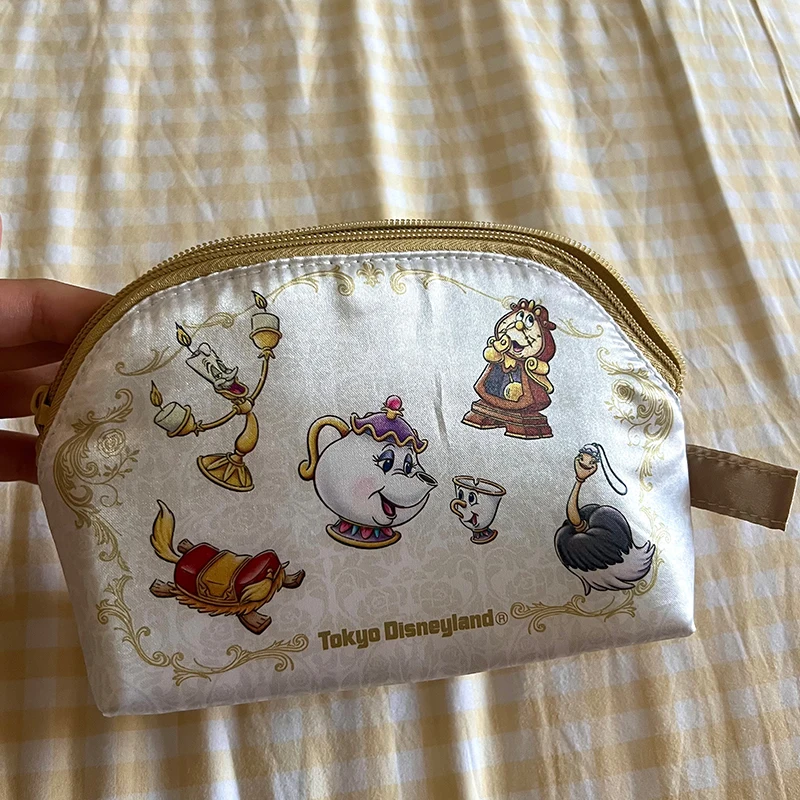 Authentieke Belle en het Beest Beeldjes Disney Anime Theepot Handheld Make-up Tas Opbergtas Muntpakket