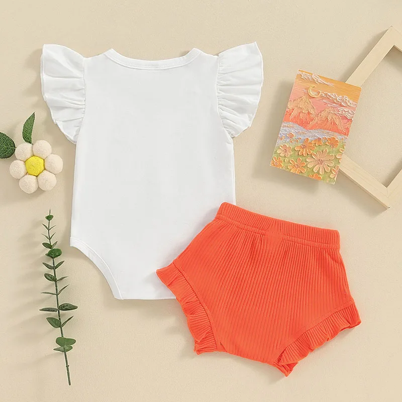 Newborn Baby Girl Summer Clothes Cute Daisy Print Fly Sleeve Romper Ruffle Shorts Headband Set Infant 3Pcs Outfits