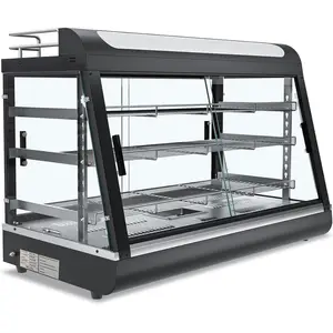 35 3-Tier Food Warmer with Top Rack, Countertop Display Case for Pizza, Pretzels, Milk, Juice, and More, featuring 3-Color Light