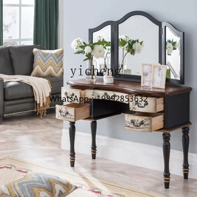 Dresser Painted Solid Wood Makeup Table Bedroom Multifunctional with Mirror