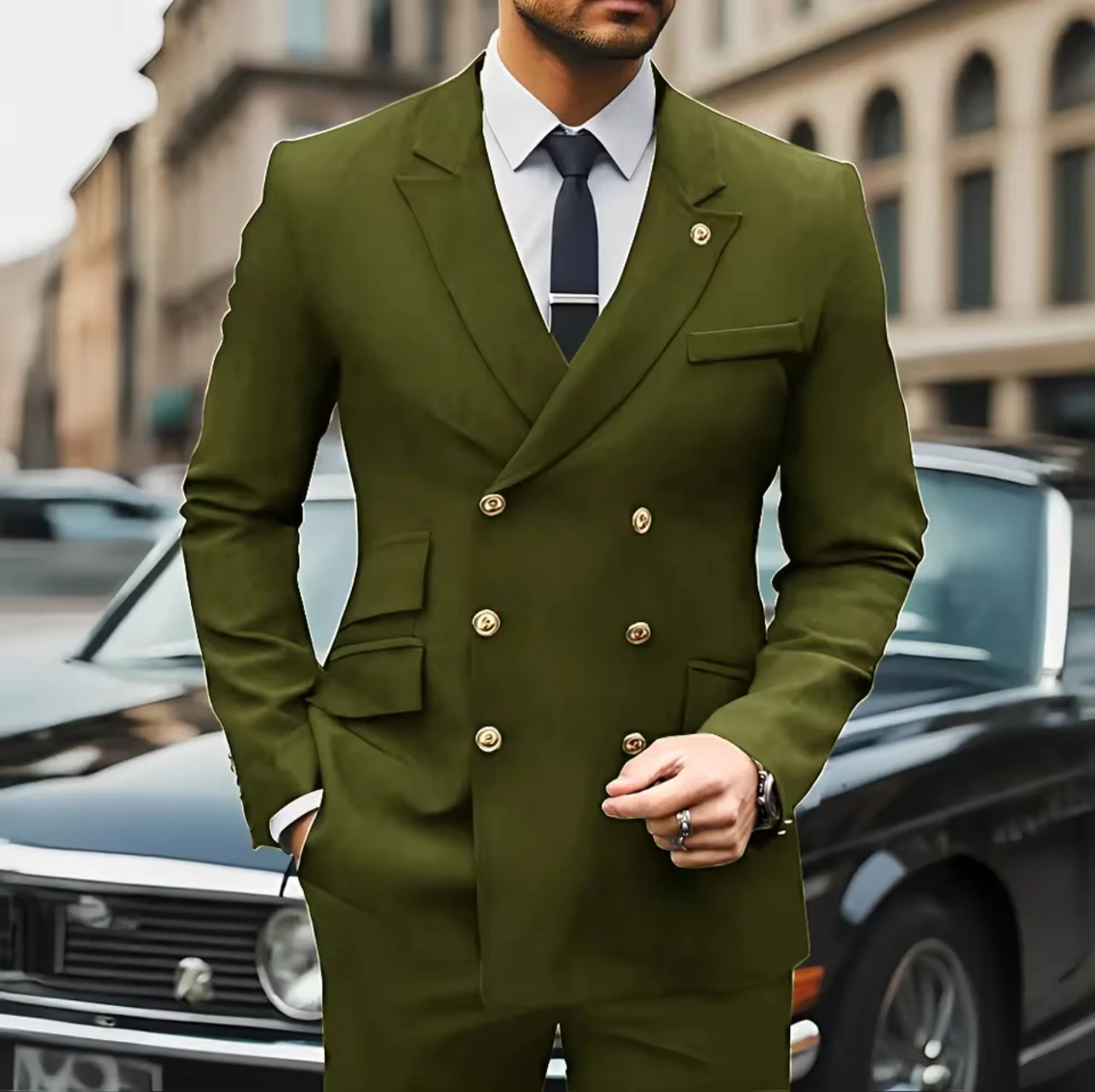 

New Black Business Men's Suit 2-pieces Set Premium Double-Breasted Blazer Pants Wedding Groom Tuxedo Tailor Made