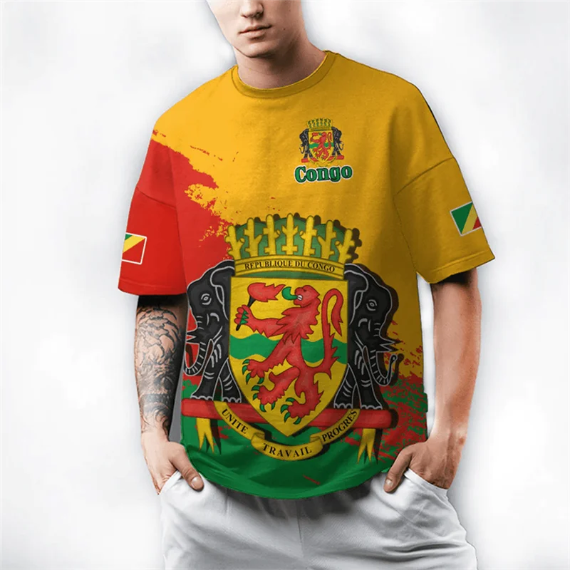 Harajuku 3D Print Republic-of The Congo Map T Shirt Congo Emblem Graphic Tee Shirts Men Fashion Short Sleeves Mens Clothing Tees