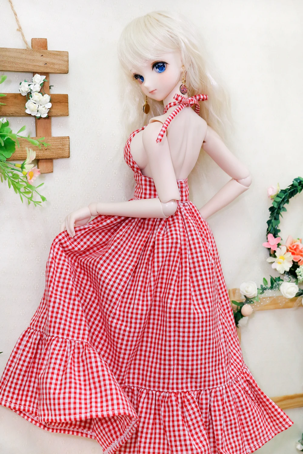 

[wamami] Red/Blue Plaid Dress For 1/4 MSD 1/3 SD DDM DDL AOD Doll Dollfie Outfits