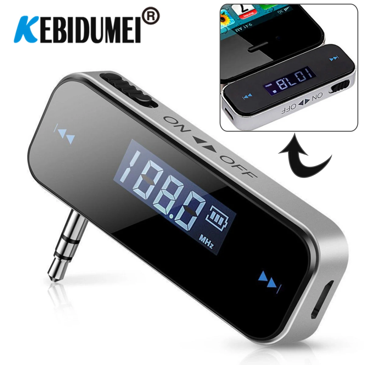 KEBIDUMEI LCD 3.5mm Music Audio FM Transmitter Mini Wireless In-car Transmitter car mp3 Transmitter For iPhone for Samsung iPad