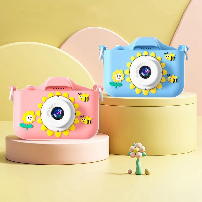 Caméras rechargeables avec n'aime pour enfants, caméra HD compacte, dessin animé tournesol