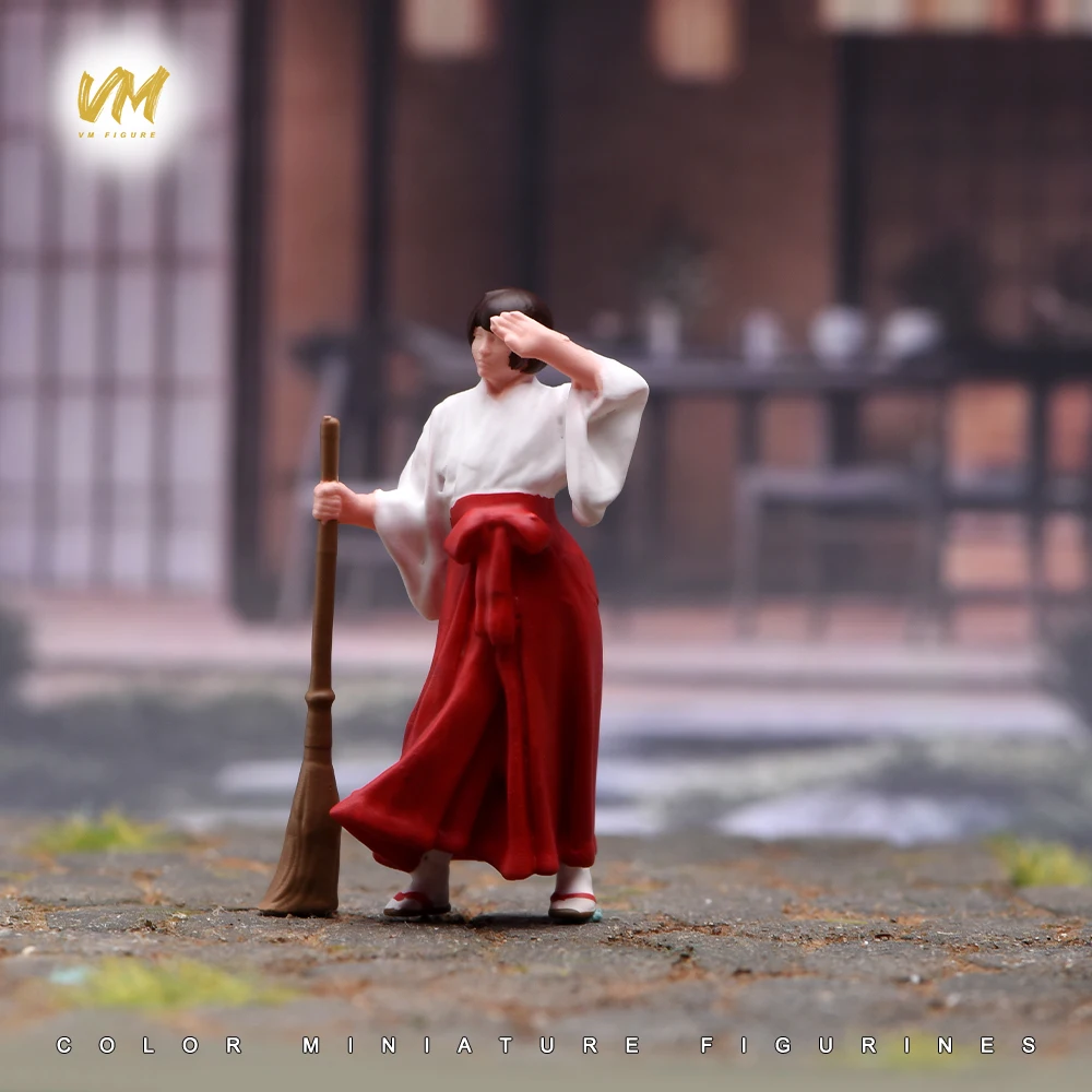 Painted 1/64 1/43 1/24 1/18 Japanese Beauty Holding a Broom Wearing a Kimono Female Scene Figure Model For Vehicles Cars Toys