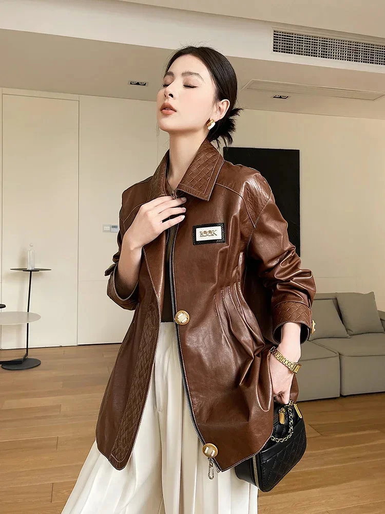 Leather Genuine Jacket Women Luxury Real Sheep Skin Slim Overcoat 2024 New Fashion Natural Sheepskin Coat deri ceket kadın