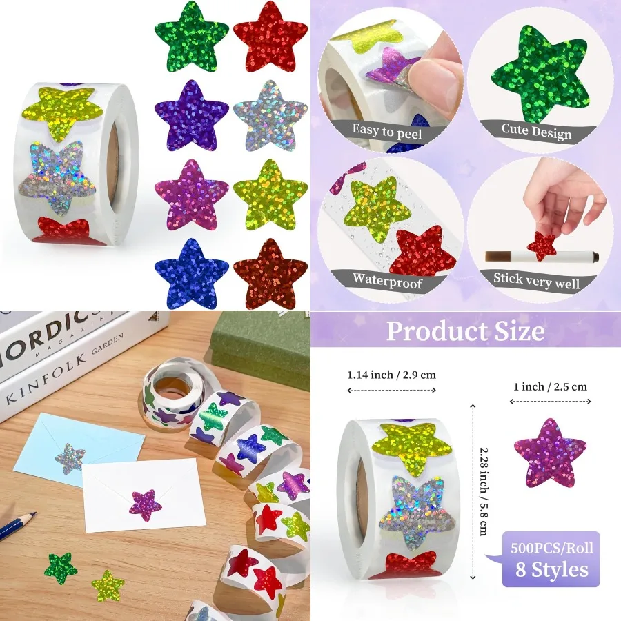 

500PCS Multi-Color Star Stickers for Reward 1 inch Foil Shiny Glitter Star Stickers for DIY Projects Creative Crafts Birthday P