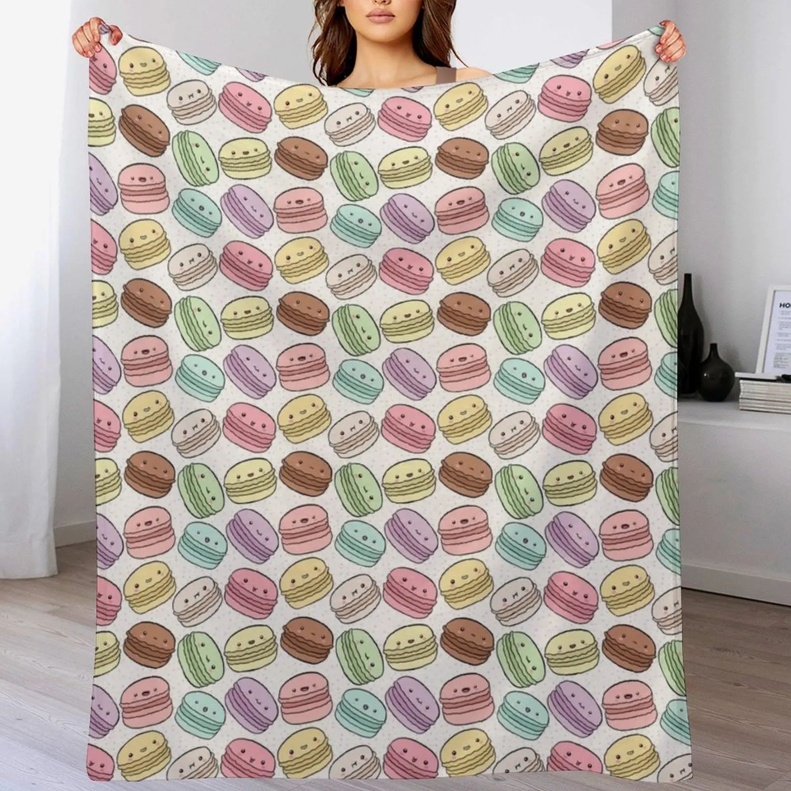 Cute pastel colorful macarons pattern Throw Blanket Color Fast Cozy Throw Blanket