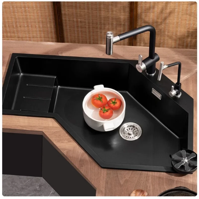 

Гранитная посудомоечная машина, горячая распродажа, угловая раковина в форме ромба, большая раковина из кварцевого камня, кухонная раковина Vege неправильной формы