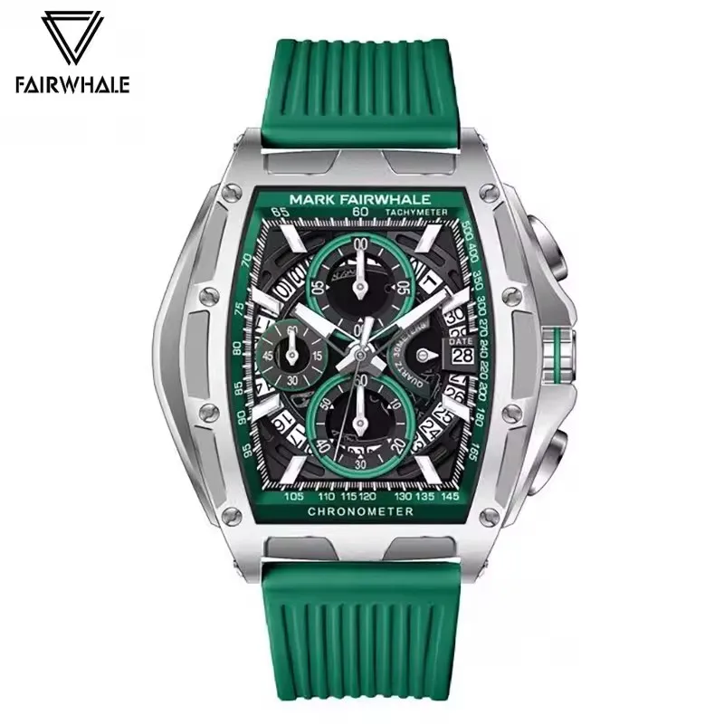 

Мужские кварцевые многофункциональные часы Mark Fairwhale 5080 с люминесцентным хронографом, скелетонизированным циферблатом и силиконовым ремешком, модные часы для мужчин