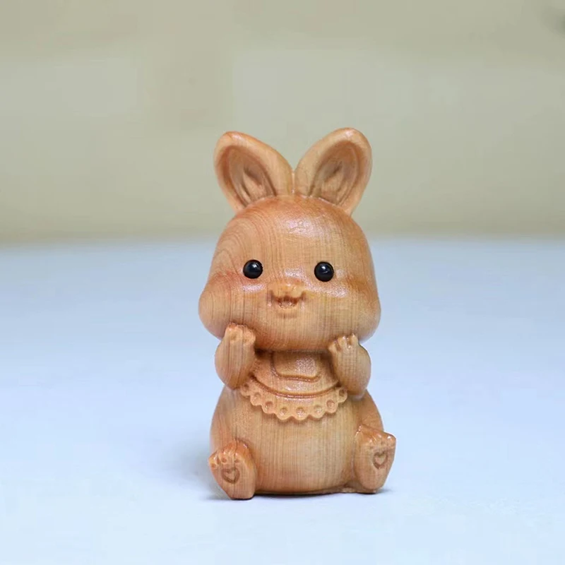 Mini Wood Carving Easter Rabbit Ornaments Zodiac Statue Cute Rabbit Animal Decor Office Desktop Decor Car Decoration Party Gift