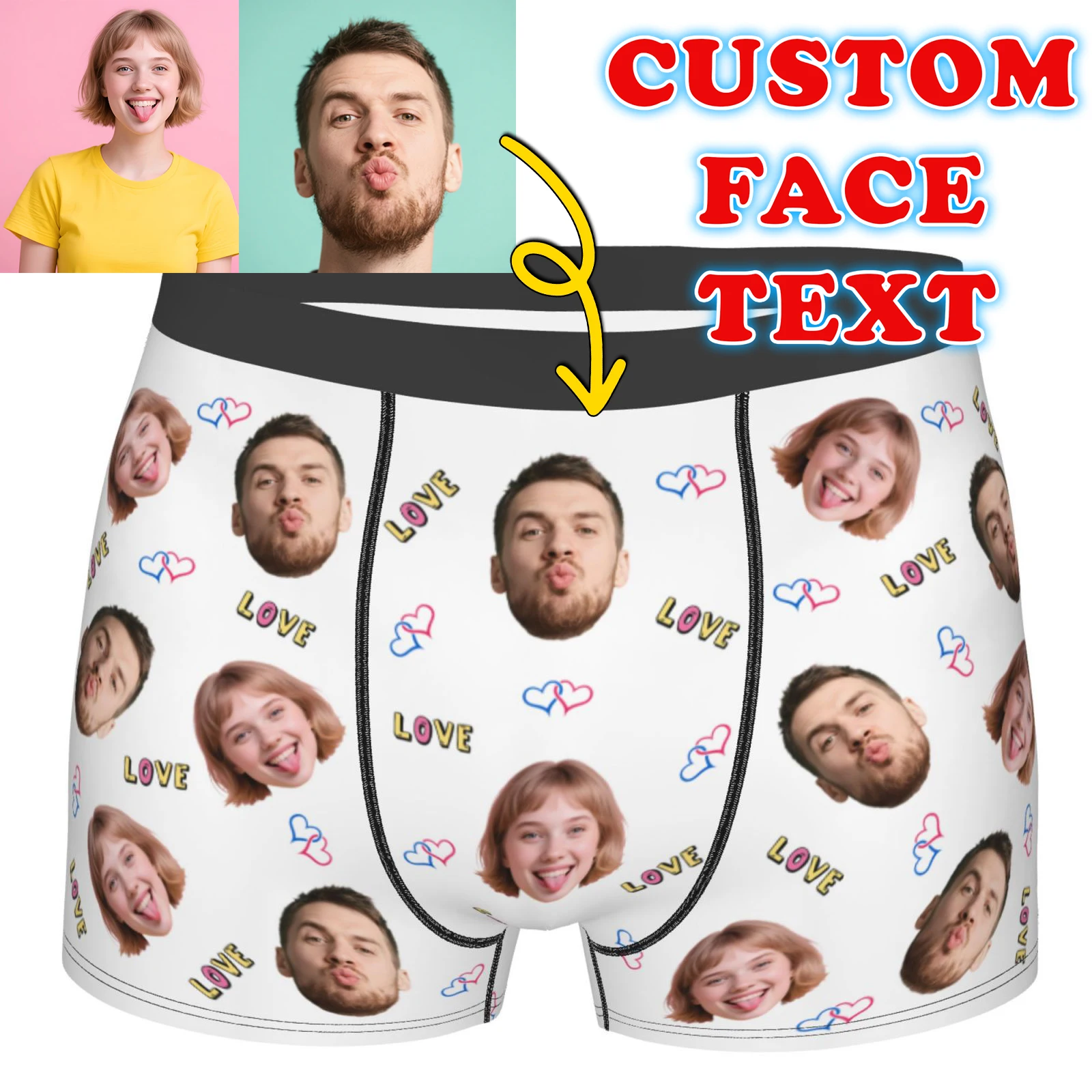 Personalized Custom Face Photo Boxers Shorts For Husband Valentine's Birthday Gifts Customized Text Briefs Underwear Underpants