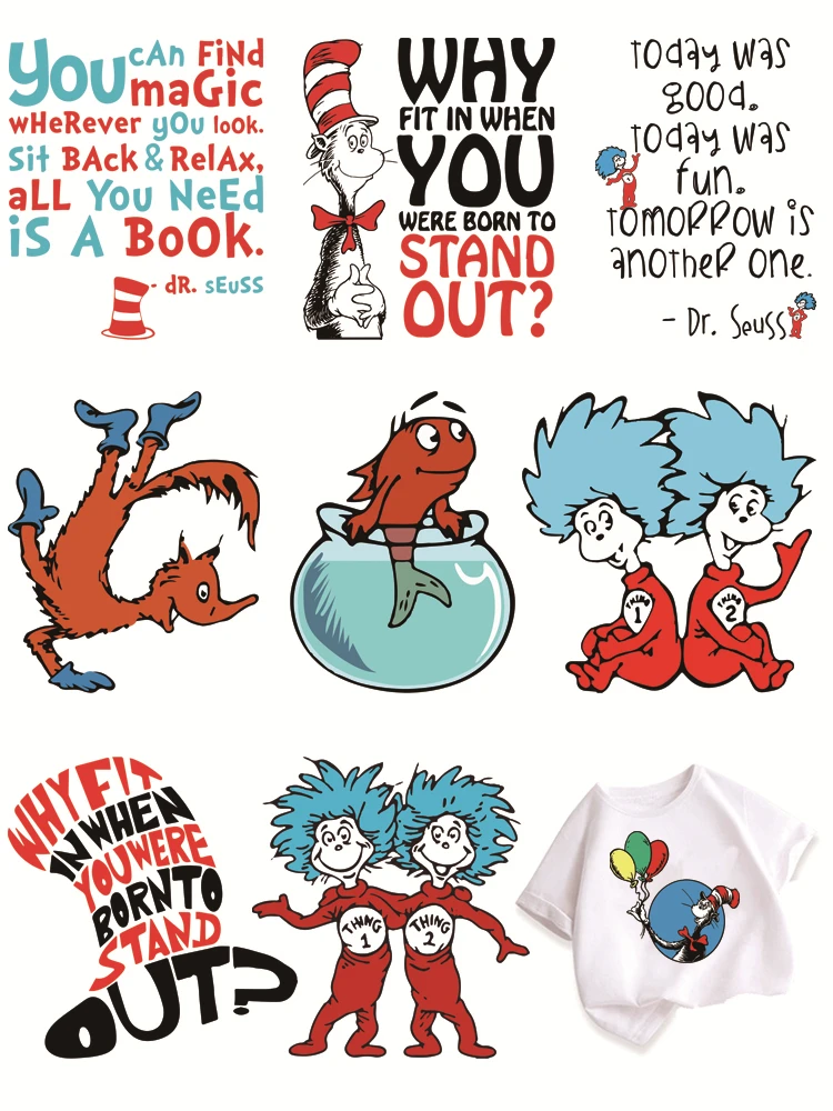 Dr. Seuss Cartoon Sticker on clothes Iron on patches self-adhesive thermo-stickers for children printing for clothes