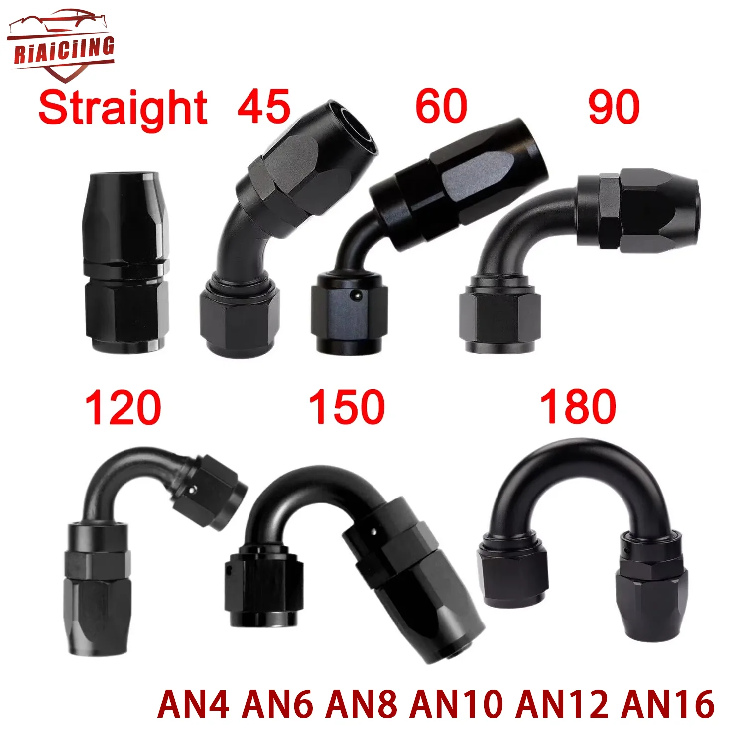 2PCS Black AN4 AN6 AN8 AN10 AN12 AN16 Straight 45 60 90 120 180 Degree Oil Fuel Swivel Hose End Fitting Oil Hose End Adaptor Kit