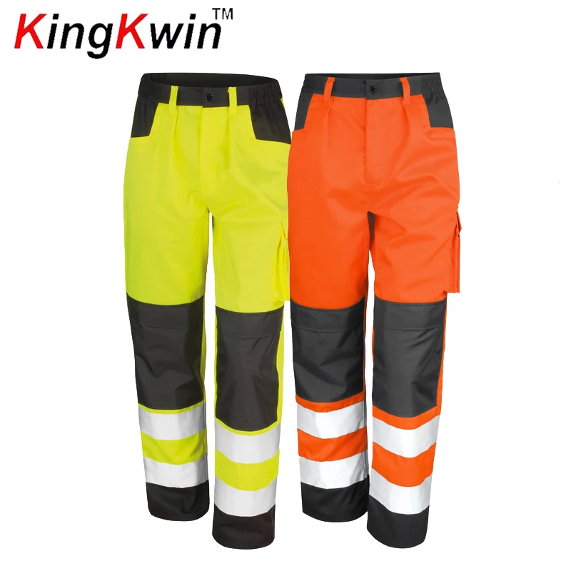 Men Orange Reflective Safety Trousers Workwear Orange Cargo Work Pants for Construction Mining