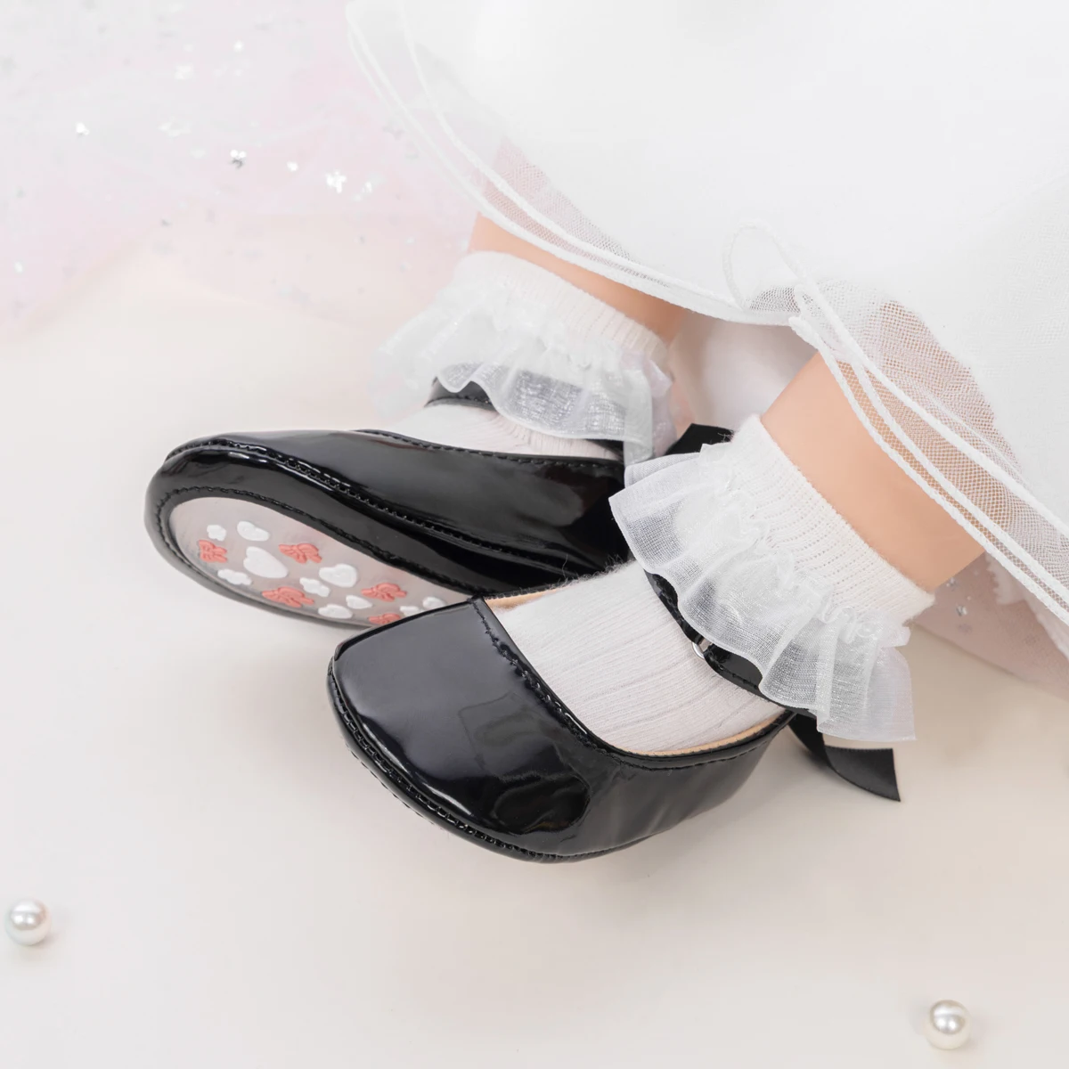 Baby Mädchen Mary Jane Ballerinas aus Lackleder mit Schleife, Prinzessinnen-Kleiderschuhe, rutschfeste weiche Sohle, für Kleinkinder, Prewalker, Party – Detail 26