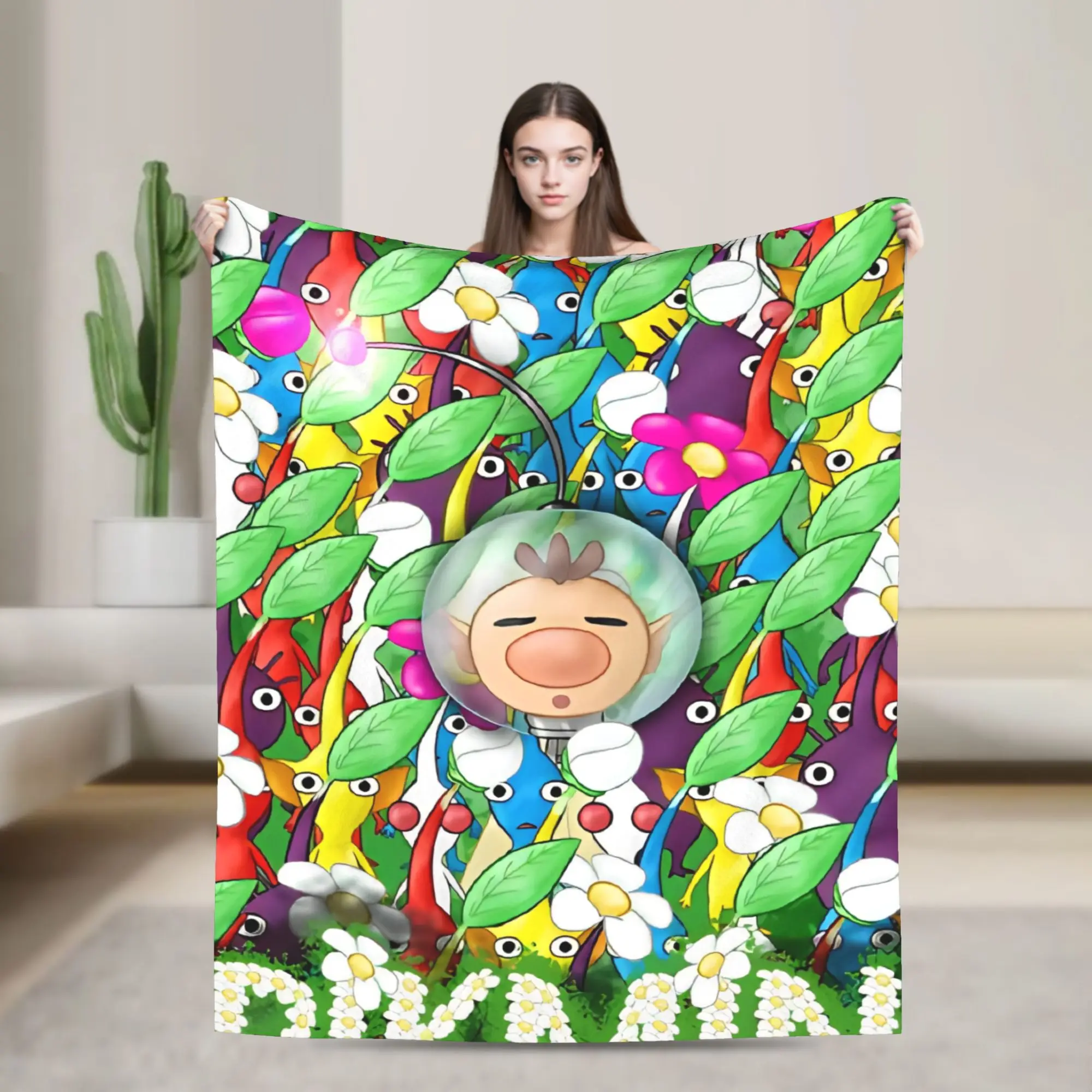 Pikmins Crowded Olimar Wool Blankets Video Game Cartoon Kids Funny Throw Blankets for Home 125*100cm Rug Piece,