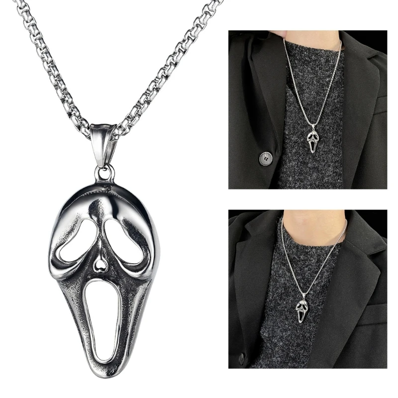 Pendant Necklaces Jewelry Pendant Necklaces Chain Choker Necklaces Screaming Skull Shaped Pendant Choker Alloy Material
