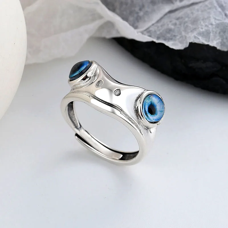 New Charm Frog Rings For Men Women Vintage Blue Eye Trendy Animal Ring Open Adjustable Hip Hop Jewelry Gifts Anillos