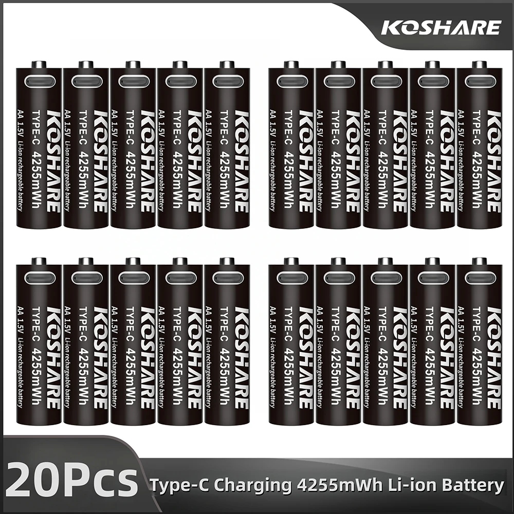 

KOSHARE AA 1.5V Li-ion Rechargeable Batteries 4255mWh Type-C Lithium AA Battery For MP3 Player Hunting Camera Alarm Clocks