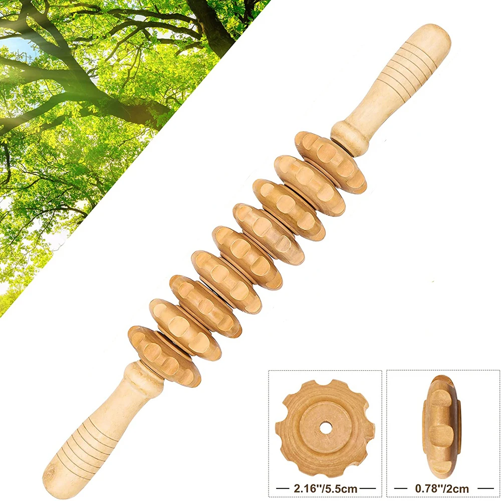 1Pcs Wood Massage Tools, Handheld Muscle Release Roller Body Massage Tools Wooden Massage Roller with Massage Trigger Point