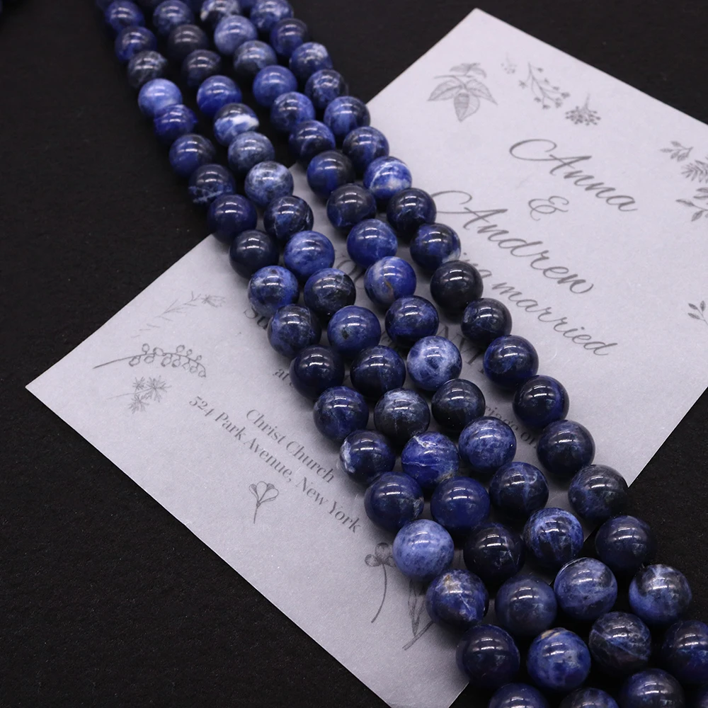 

Minimalist Natural Blue Veined Stone Polished Loose Round Beads Straight Holes DIY Necklace Jewelry Materials Decorations
