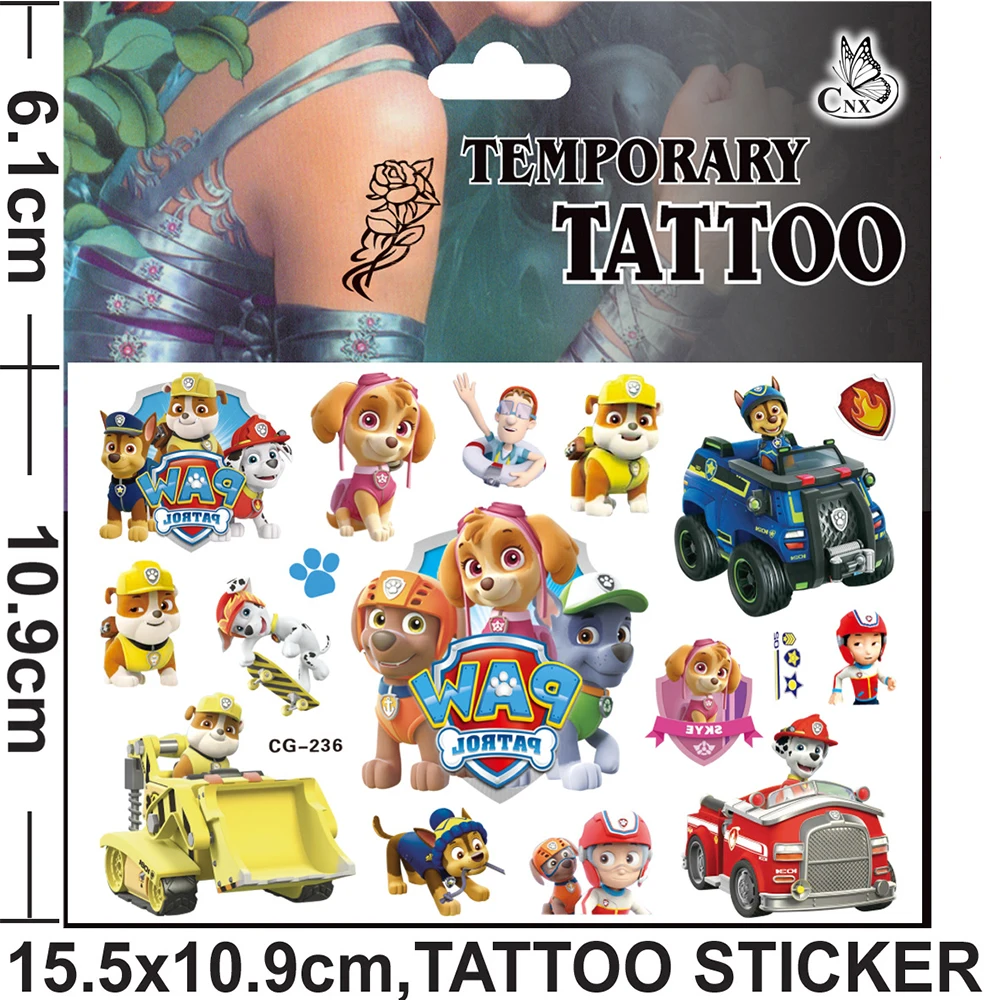 1Pcs Anime PAW Patrol Temporary Tattoos for Kids Birthday Party Supplies Favors Kids Cute Cartoon Tattoos Sticker Decoration Toy